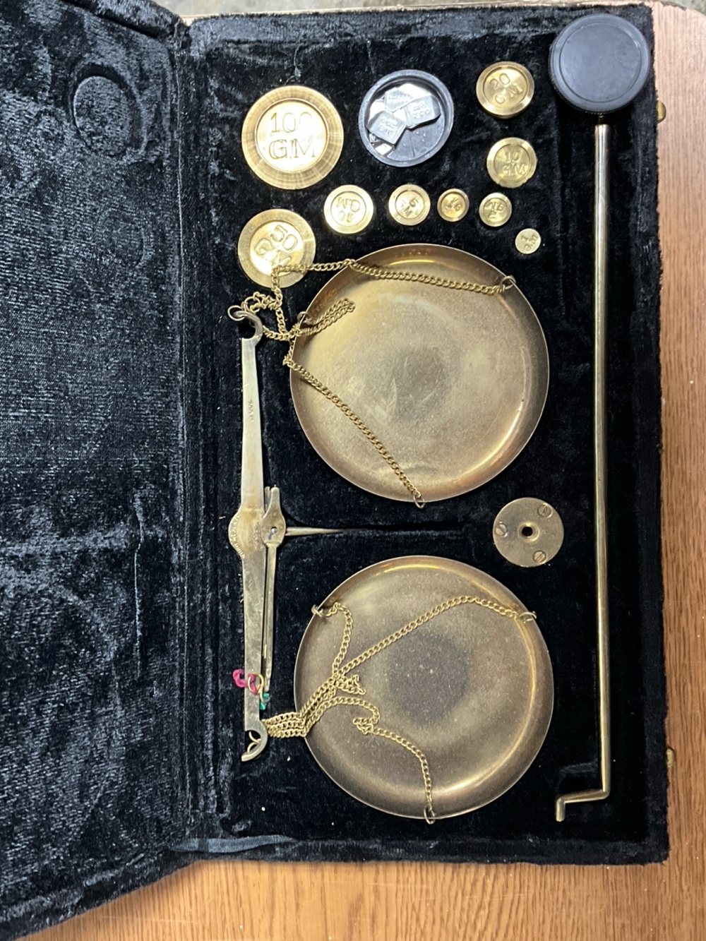 Vintage Brass Balance Scale Set with Weights